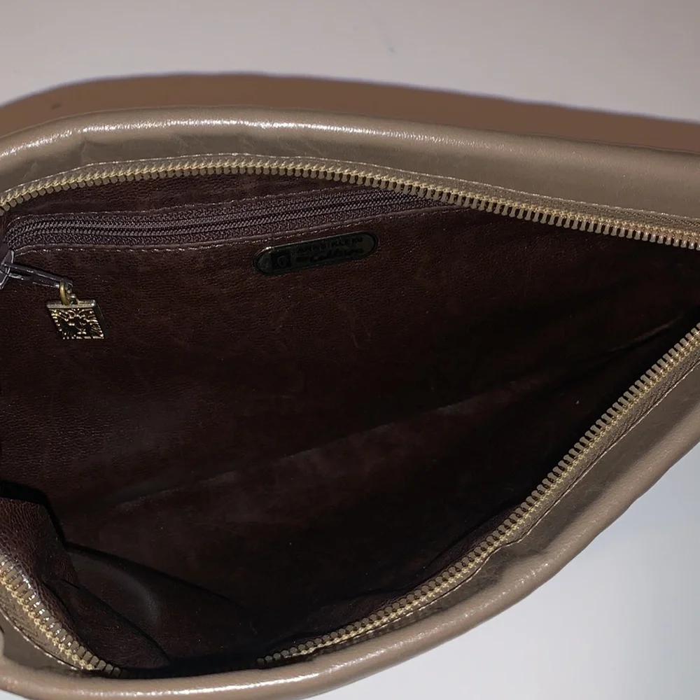 Vintage 90s Anne Klein Soft Leather Zip Clutch / Pouch - Brown Taupe